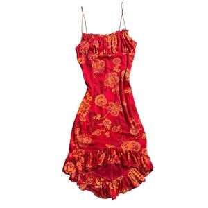 Y2K Babydoll Cami Dress Maxi Floral Paisley Boho Whimsy Fairy Ruffle Trim
